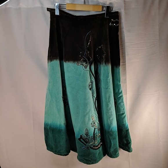 India It's a New Vision Embroidered Floral Butterfly Skirt Brown Teal Blue 10 - Picture 8 of 16